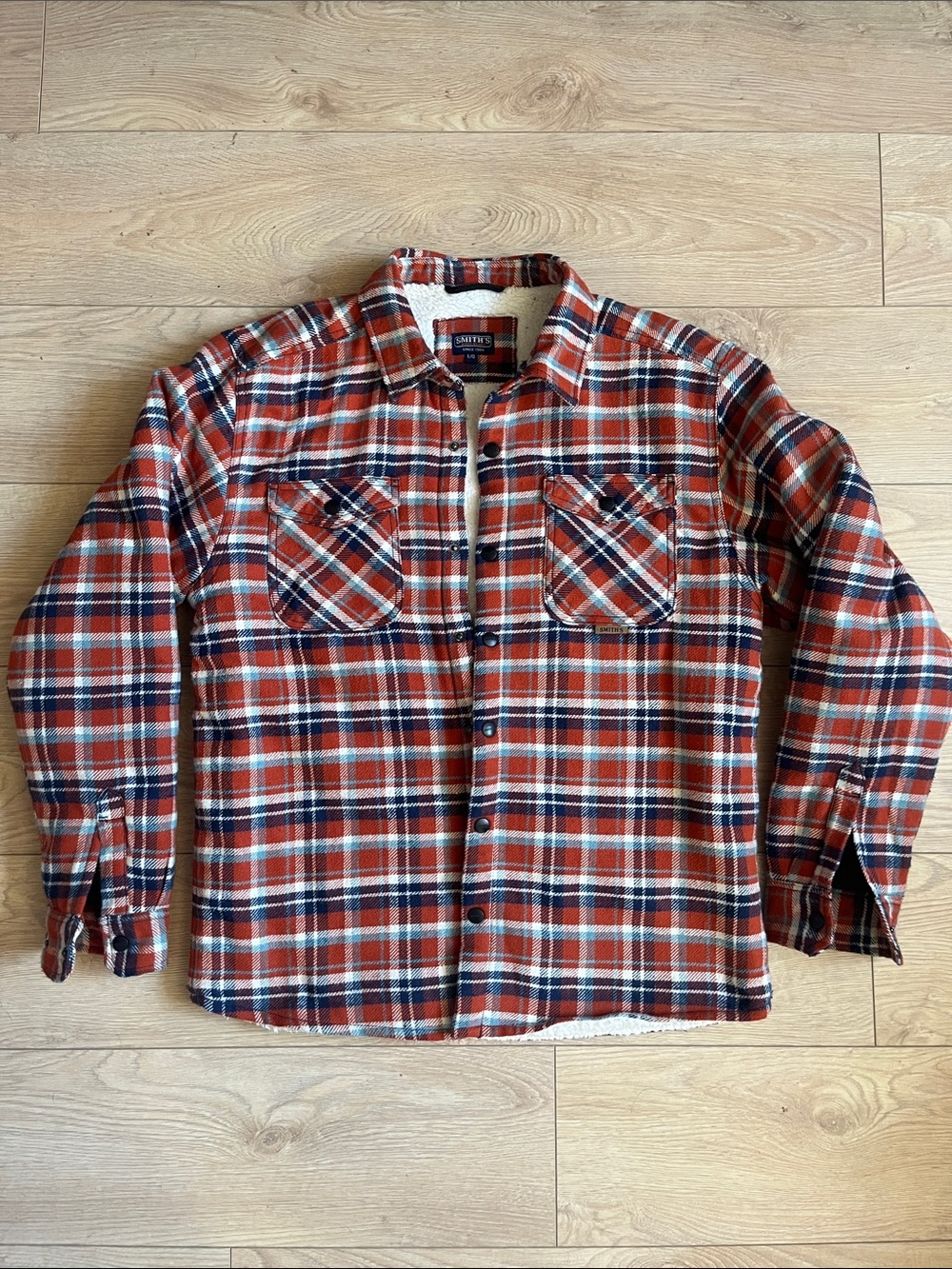 SMITH Orange/Navy White Plaid Sherpa Shirt Jacket